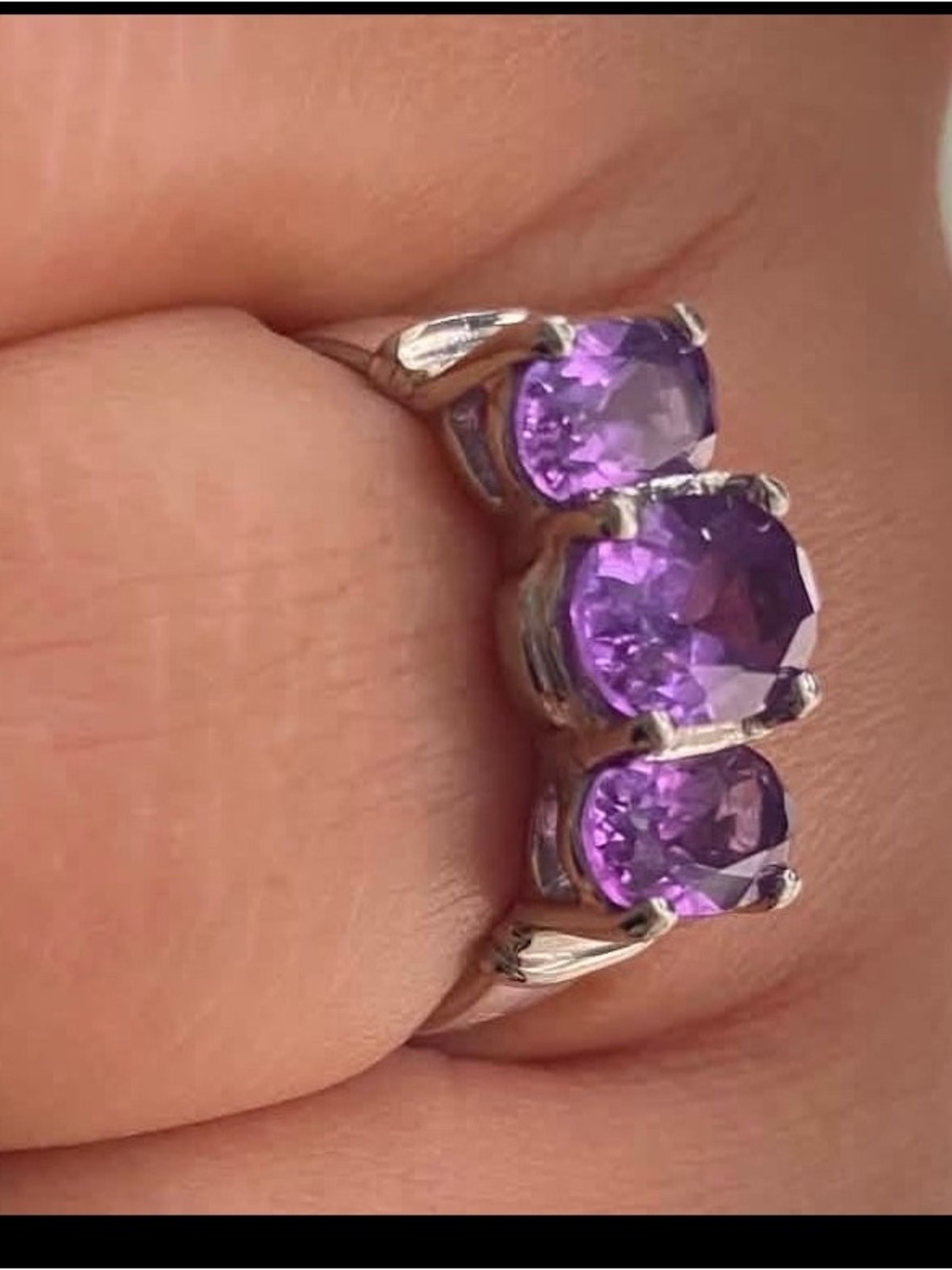 Three-Stone Purple Gemstone Ring in Sterling-Style Silver size 9